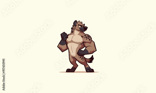 character hyena bear body builder vector mascot design