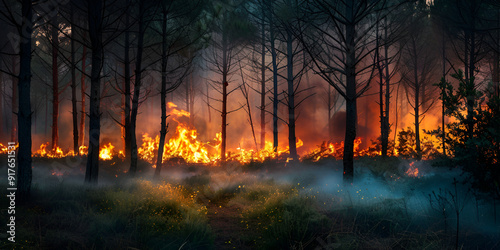  Intense Forest Wildfire Burning Through Trees