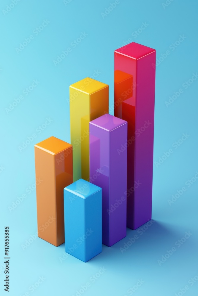 Colorful 3D bar chart representing data growth on a blue background. Ideal for business, finance, and marketing visuals. Colorful 3D bar chart representing data growth on a blue background. Ideal for business, finance, and marketing visuals.