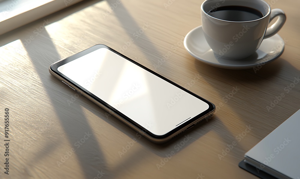 Smartphone and Coffee on a Wooden Table Smartphone and Coffee on a Wooden Table
