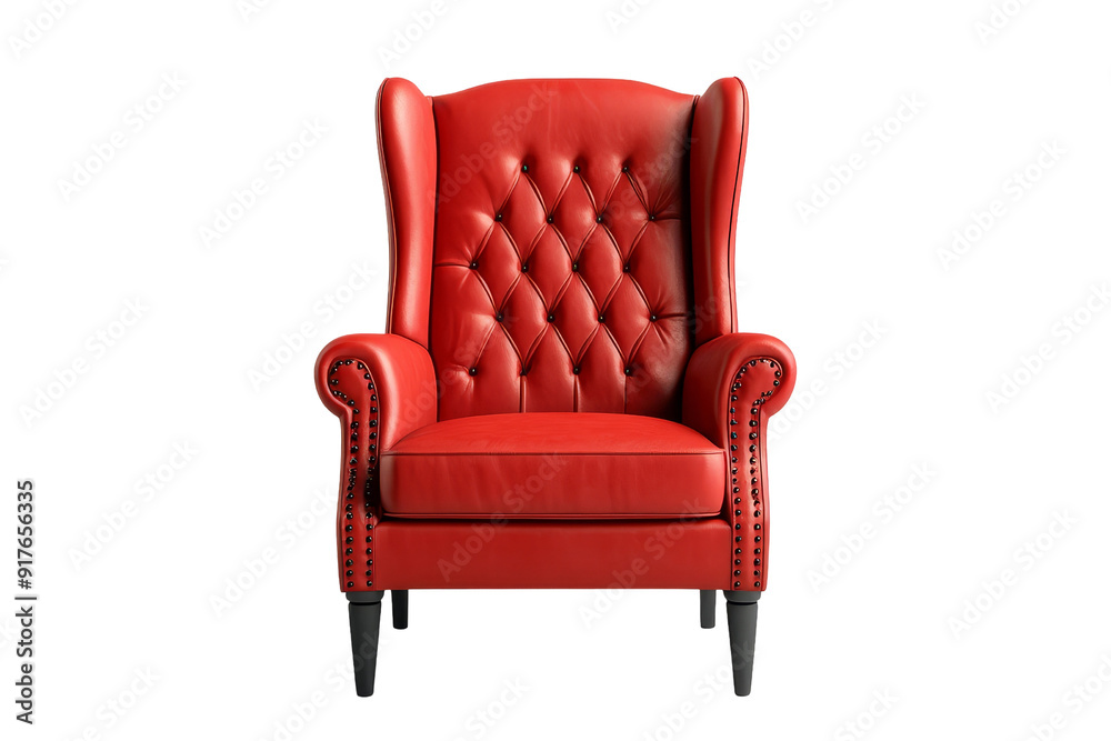 Fototapeta premium Red Leather Wingback Chair with Black Studs