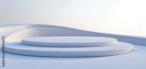 Minimalistic white podium set against a soft gradient background, perfect for exhibition, showcase, or presentation purposes.