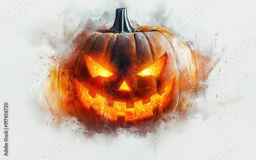 Spooky Halloween pumpkin with glowing eyes and menacing grin, perfect for autumn celebrations and holiday decorations.