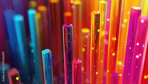 Vibrant abstract background with colorful glowing tubes in a 3D space, creating a lively and dynamic visual effect.