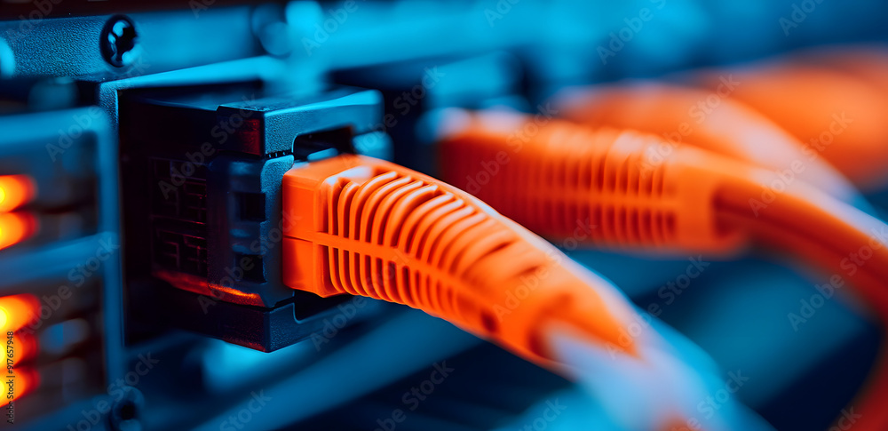 A Close-Up of Orange Patchcord Cables in the Background A Close-Up of Orange Patchcord Cables in the Background