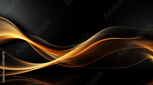 Abstract background with golden waves on black backdrop.