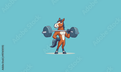 character horse holding dumbbell vector mascot design