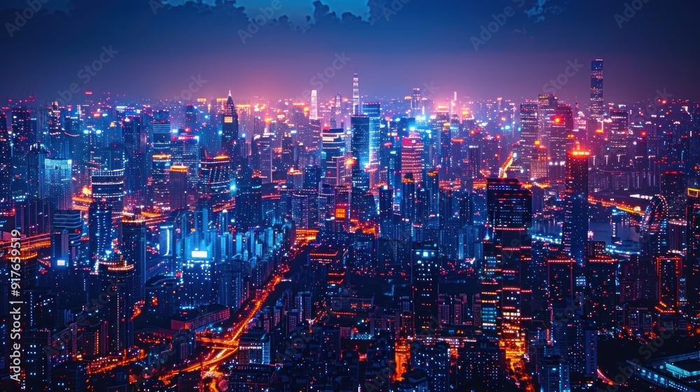 Fototapeta premium Night View of a City with a Vibrant Skyline