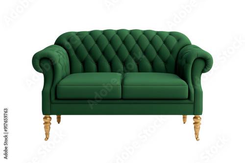 Green Velvet Chesterfield Sofa with Gold Legs