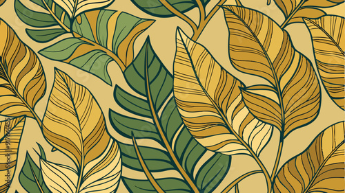 vector seamless pattern with hand drawn tropical leaves