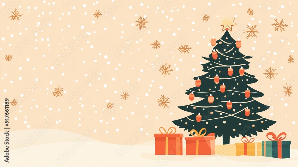 Fototapeta premium Christmas tree with gift boxes. Christmas mood card