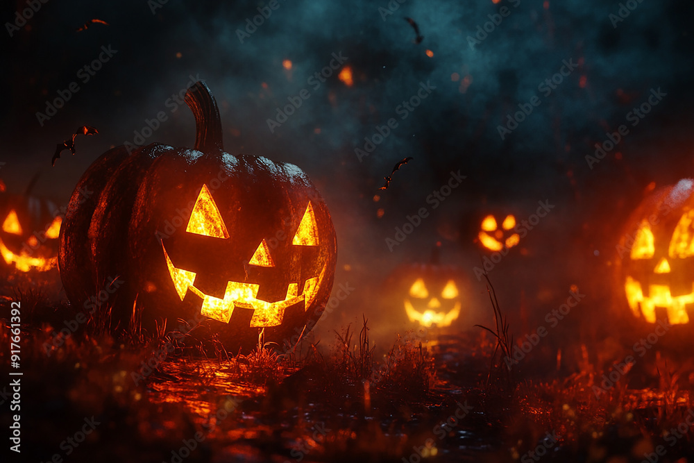 Naklejka premium 3d Halloween background, Halloween theme background, cute Halloween activity theme scene
