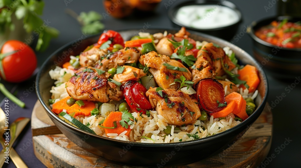 Kabsa of chicken with rice and vegetables . Generative Ai Kabsa of chicken with rice and vegetables . Generative Ai