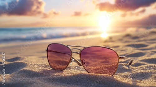 Sunglasses on the Beach at Sunset