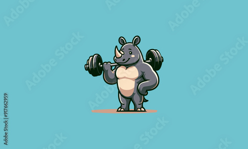 character rhino holding dumbbell vector mascot design