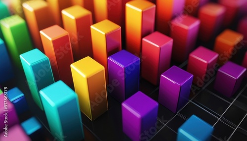 Vibrant colorful 3D bars representing data visualization, perfect for technology, finance, and business themes.