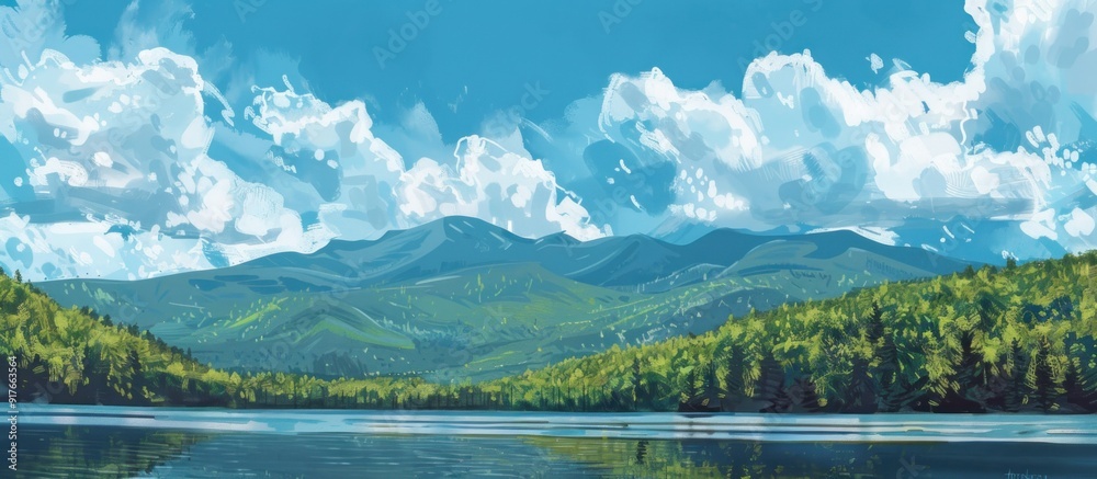 Fototapeta premium Mountain Lake Under a Blue Sky