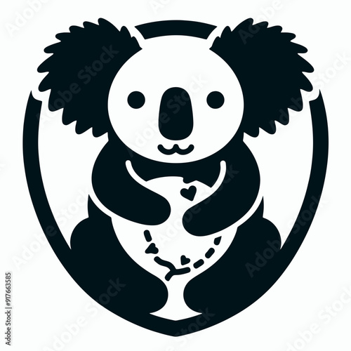 silhouette koala patch, very simple and single koala patch silhouette white background