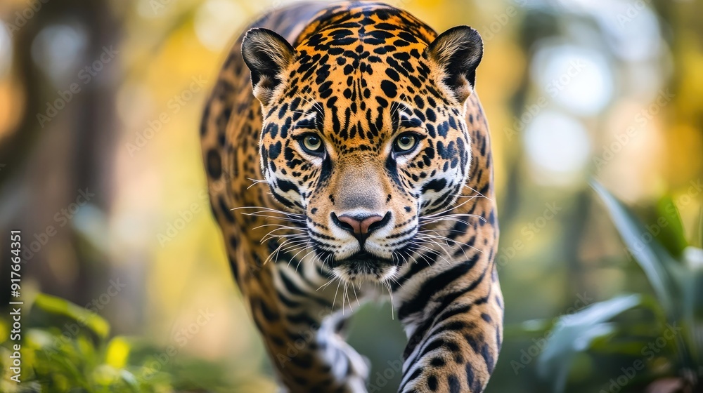 Obraz premium Roar tiger leopard jaguar animal wildlife hunting / beautiful jaguar walking in jungle looking food stalking follow its prey in the forest national park 