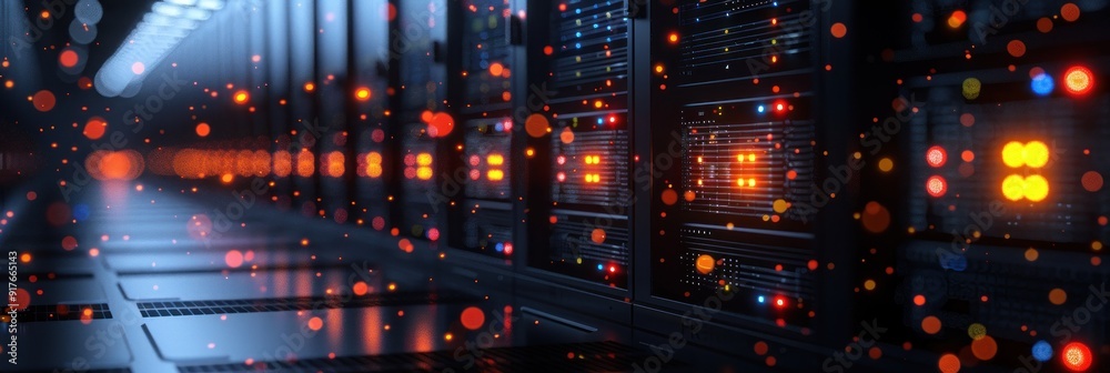Server Room with Glowing Lights and Data Flow Server Room with Glowing Lights and Data Flow
