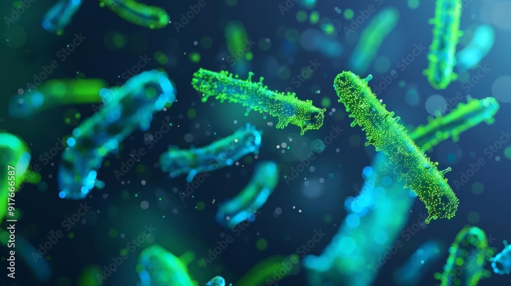 Microbe Clean Healthy microbes shown as tiny glowing organisms in a clean setting ...