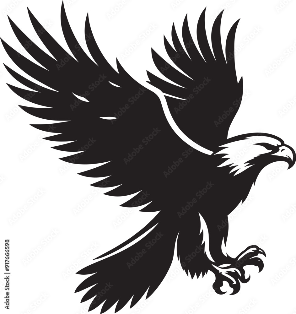 Fototapeta premium Flying Eagle bird Silhouette isolated on white background Minimalist Eagle vector shape