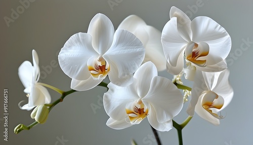 Elegant white orchids bloom against a soft background, exuding a fresh atmosphere.