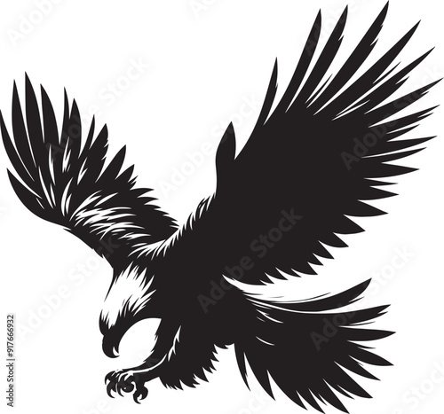 Flying Eagle bird Silhouette isolated on white background Minimalist Eagle vector shape