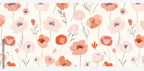 Seamless pattern with pink and orange flowers on white background Perfect for fabric wallpaper gift wrap and more