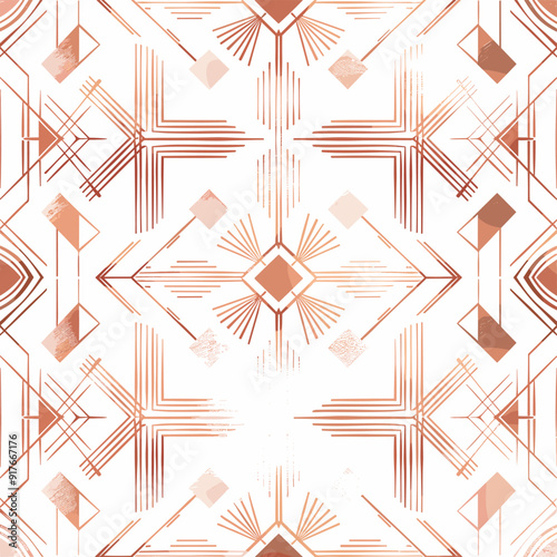Seamless pattern with rose gold geometric shapes lines and Art Deco style design elements Perfect for wallpaper textile fabric packaging and interior design projects