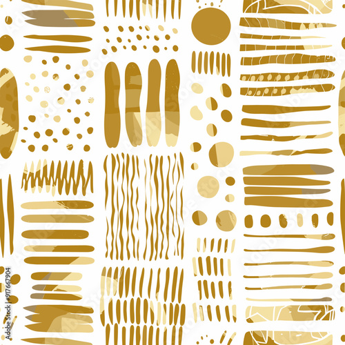 Seamless pattern of abstract gold shapes on white background This pattern is perfect for adding a touch of elegance and sophistication to any design project
