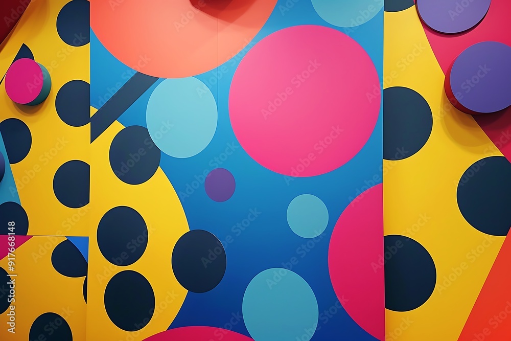 Primary-colored polka dot design with bold geometric shapes for a bright and lively graphic... Primary-colored polka dot design with bold geometric shapes for a bright and lively graphic...