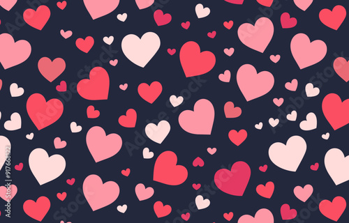 A seamless pattern of pink and red hearts on a dark blue background This design is perfect for Valentines Day or any romantic occasion