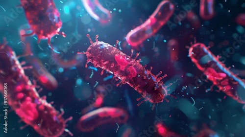 Microscopic view of protozoan parasites interacting with microbes, illuminated by digital holograms, bright and dark contrast, sci-fi, digital art.