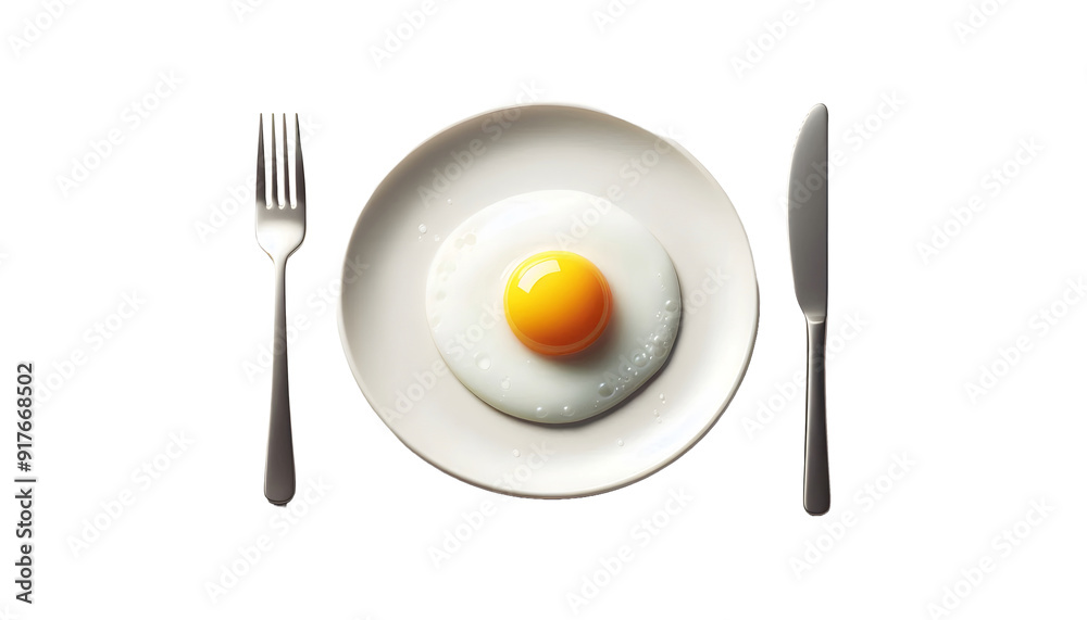 Fried egg on a plate isolated on transparent background Fried egg on a plate isolated on transparent background