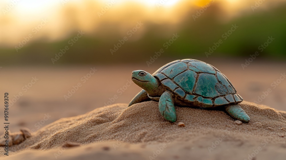 Fototapeta premium Auspicious things Improve your luck. It was a turtle statue made of green jade placed on a rock.