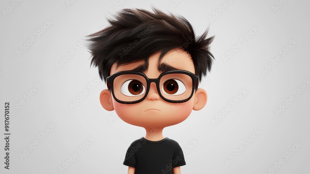 A cool boy in 3D style, sporting trendy glasses, adds a fun twist to any design with his playful charm. A cool boy in 3D style, sporting trendy glasses, adds a fun twist to any design with his playful charm.
