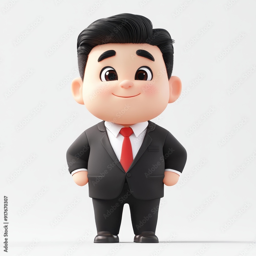 A charming cartoon character in a formal suit stands confidently in a bright space, exuding warmth with his big smile. A charming cartoon character in a formal suit stands confidently in a bright space, exuding warmth with his big smile.