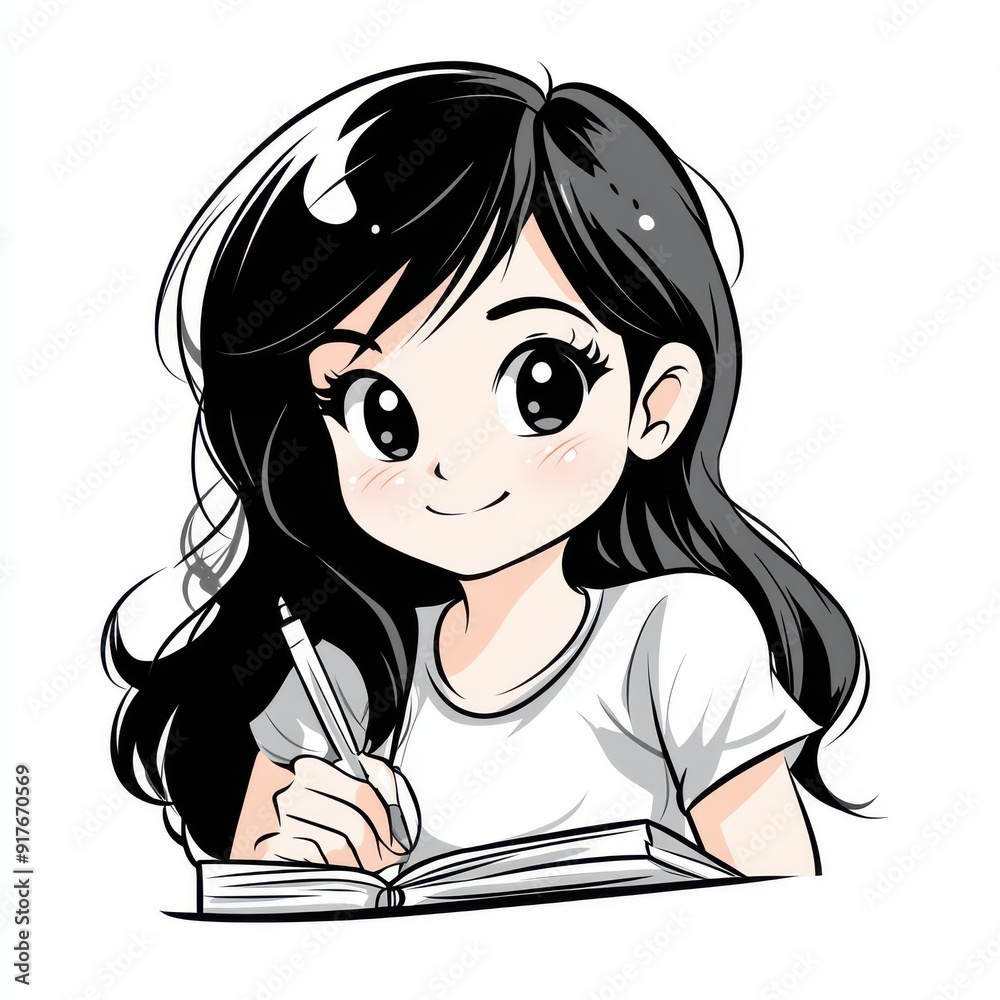 A cute cartoon girl icon, featuring bold strokes on a white background, perfect for simple designs. A cute cartoon girl icon, featuring bold strokes on a white background, perfect for simple designs.