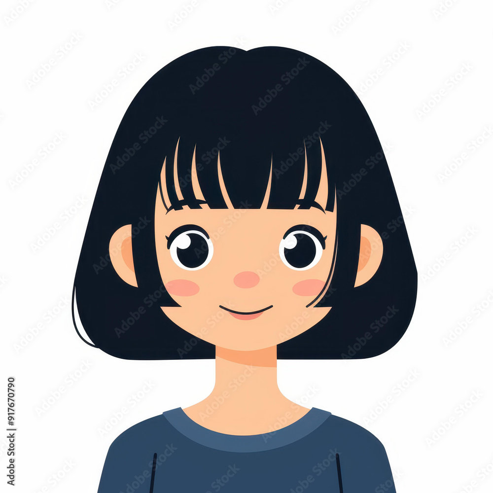 A charming vector art of a smiling Japanese lady with a trendy bob hairstyle on a clean white backdrop. A charming vector art of a smiling Japanese lady with a trendy bob hairstyle on a clean white backdrop.