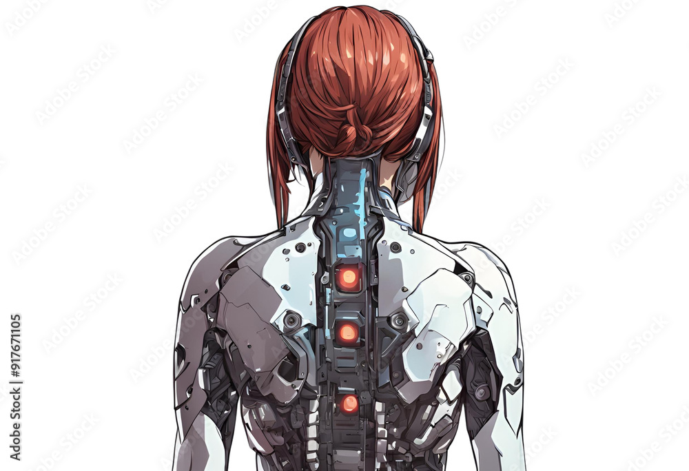 Fototapeta premium サイボーグ化した女性の後ろ姿の透過イラスト