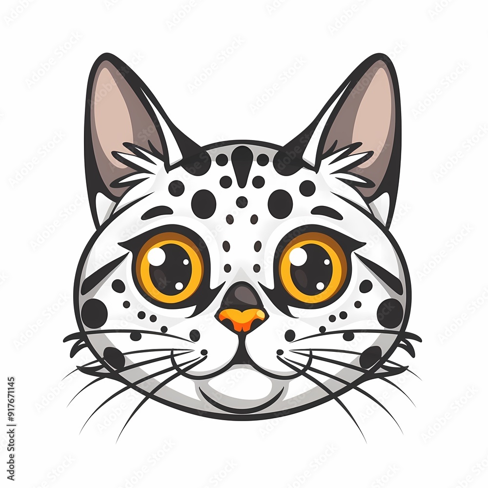 Cute cartoon illustration of a spotted cat with big eyes. Cute cartoon illustration of a spotted cat with big eyes.