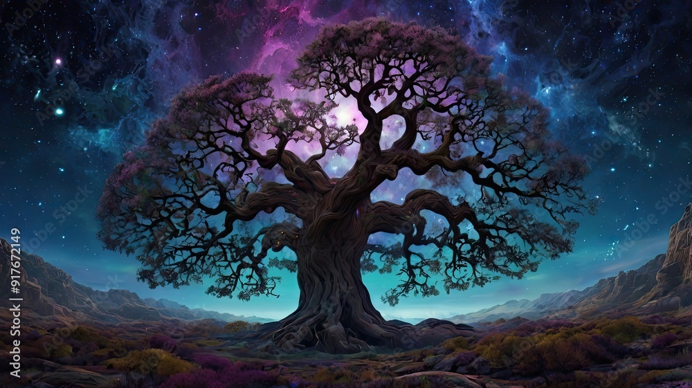 night landscape with trees