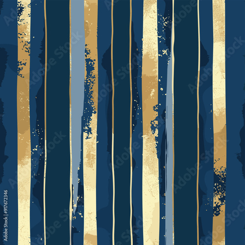 Seamless pattern with vertical stripes in shades of blue and gold perfect for fashion interior design and digital projects