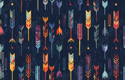 Colorful arrow pattern on a dark blue background Seamless repeating pattern for fabric wallpaper or packaging