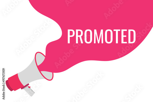 promoted button, banner, label, template for website. promoted text with colorful megaphone icon
