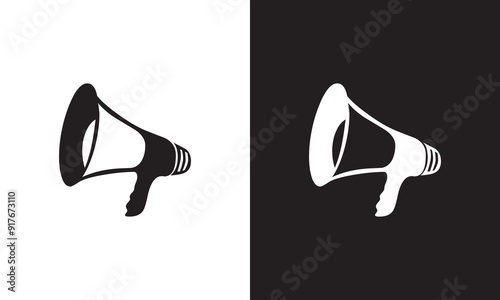 illustration of a silhouette of a microphone on white. Megaphone vector icon