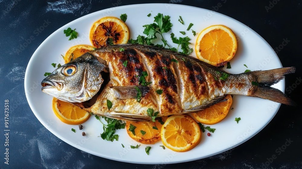 Grilled Fish with Lemon Slices and Parsley Grilled Fish with Lemon Slices and Parsley