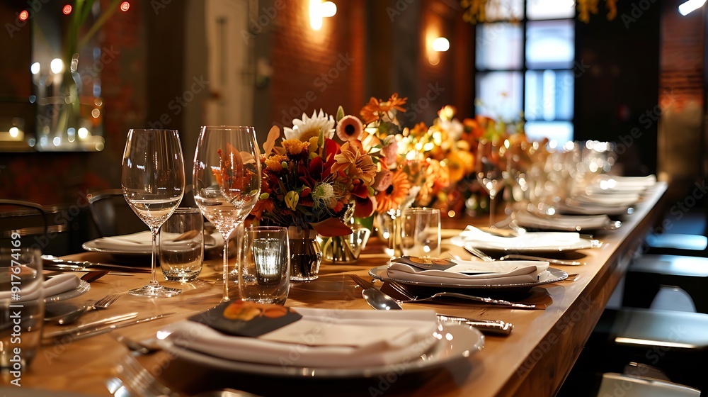 Setup of the presentation dining table for the special event Setup of the presentation dining table for the special event