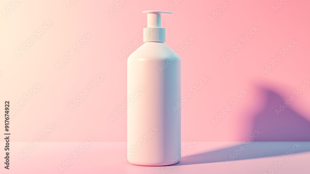 White Pump Bottle on Pink Gradient Background White Pump Bottle on Pink Gradient Background
